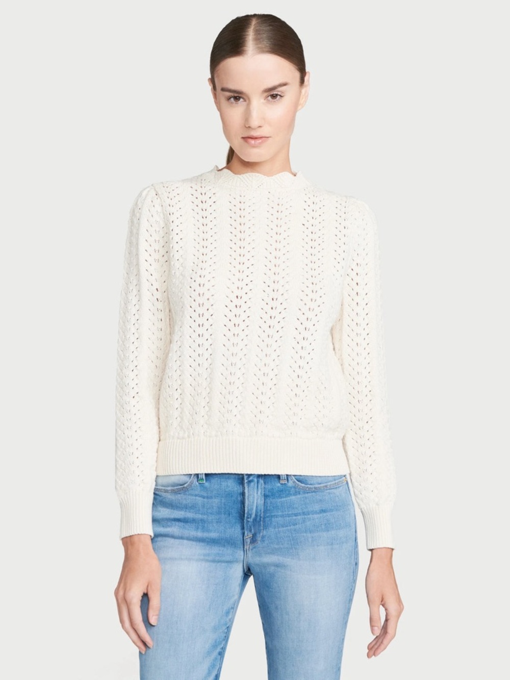 Frame -‎ Pointelle Petal Sweater in Off White size small